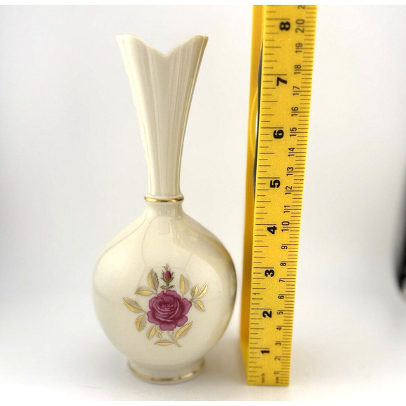 VTG Lenox Roselyn Rhodora Porcelain Bud Vase Pink Rose 24K Gold USA - Picture 10 of 10
